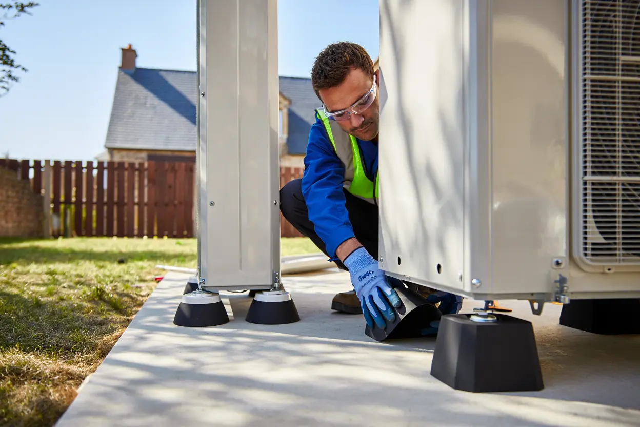 Installation supports anti-vibrations pompe à chaleur