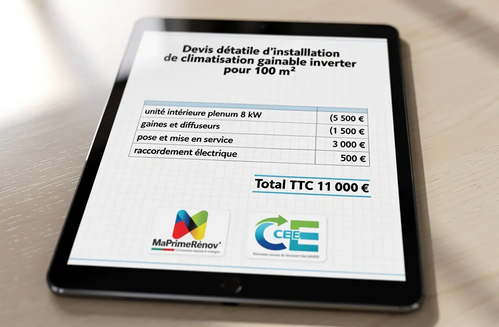 Devis climatisation gainable 100 m²
