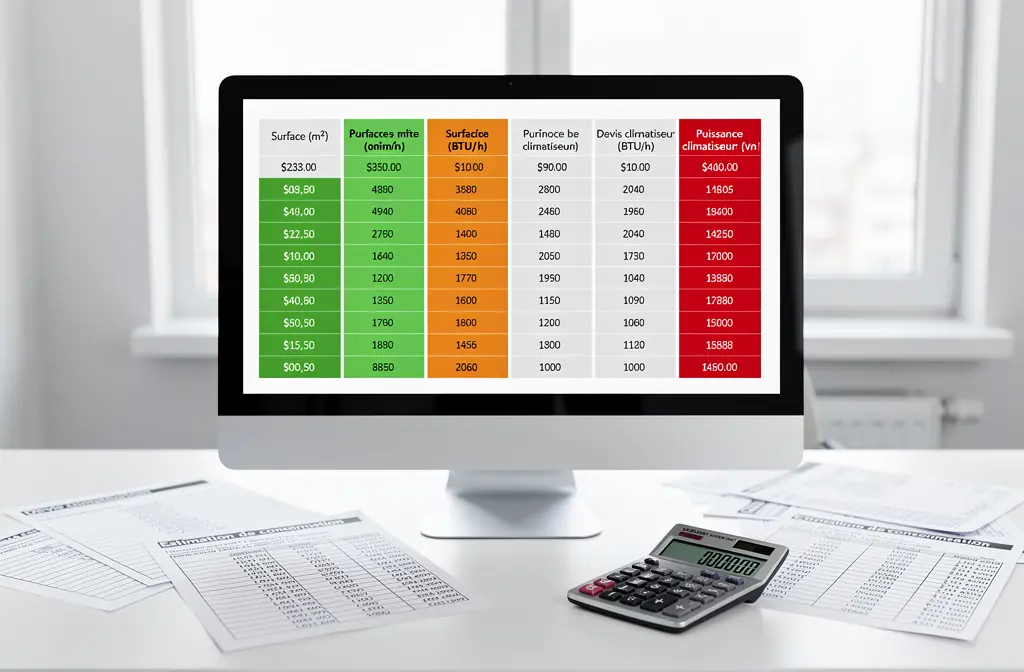 Tableau puissance climatiseur m²