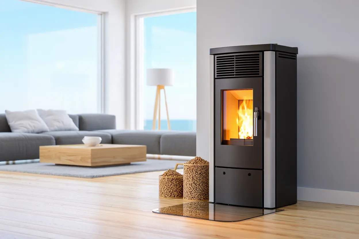 Poêle à granulés dans maison neuve