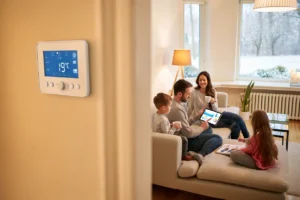 Thermostat programmable dans un salon français