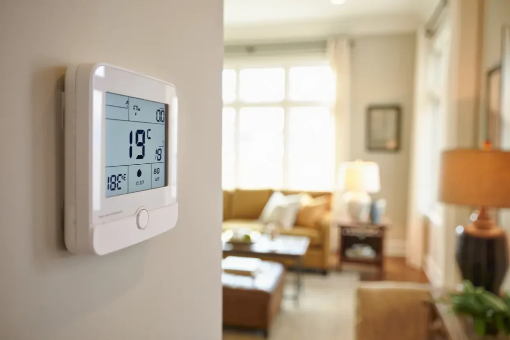 Thermostat programmé à 19°C dans un salon
