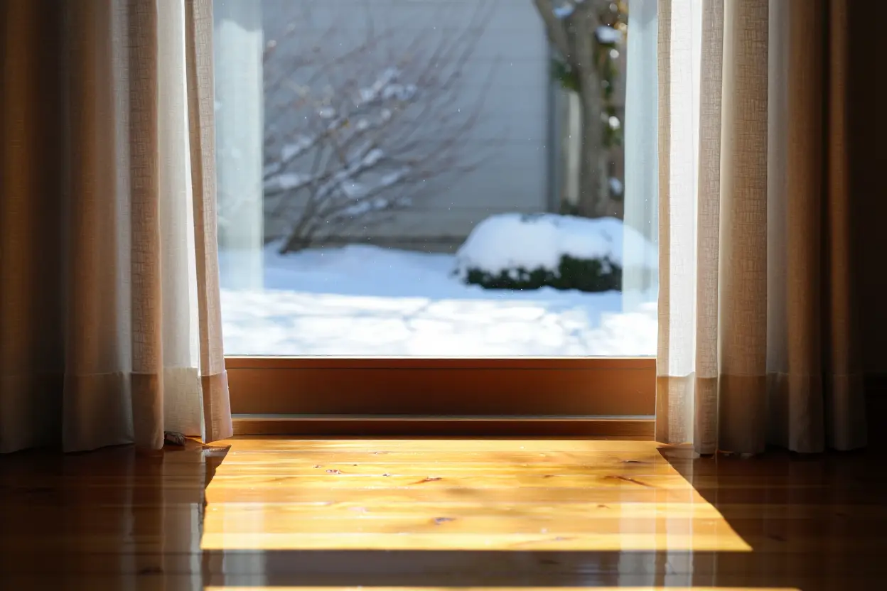 Fenêtre sud exposée au soleil hivernal