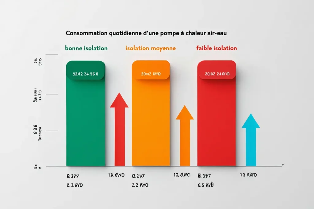 Consommation quotidienne PAC selon isolation