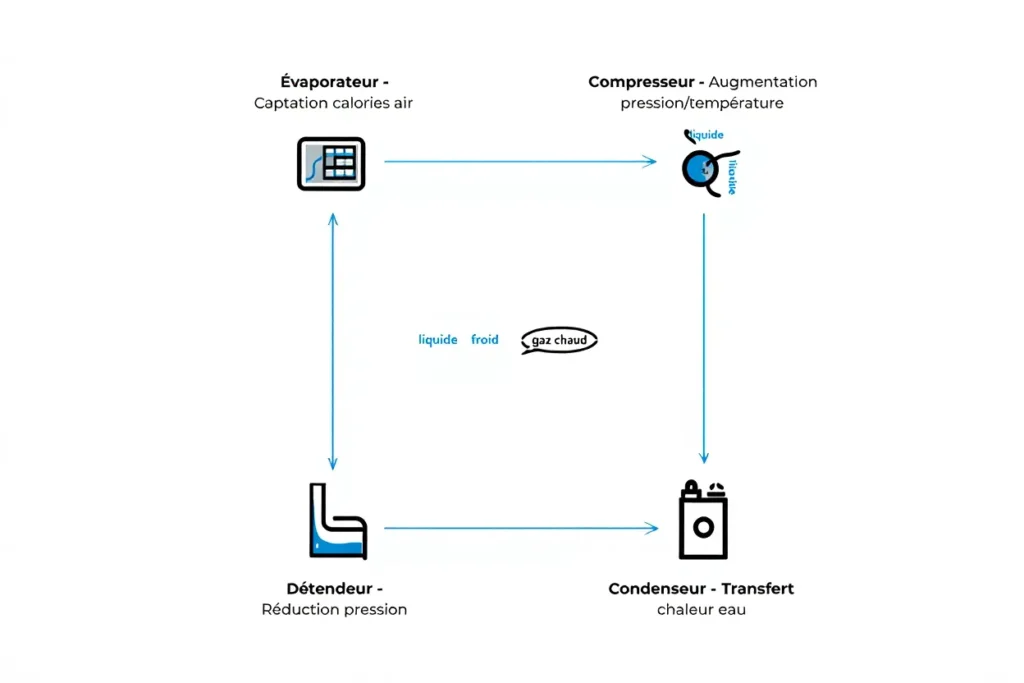 Cycle thermodynamique pompe à chaleur piscine