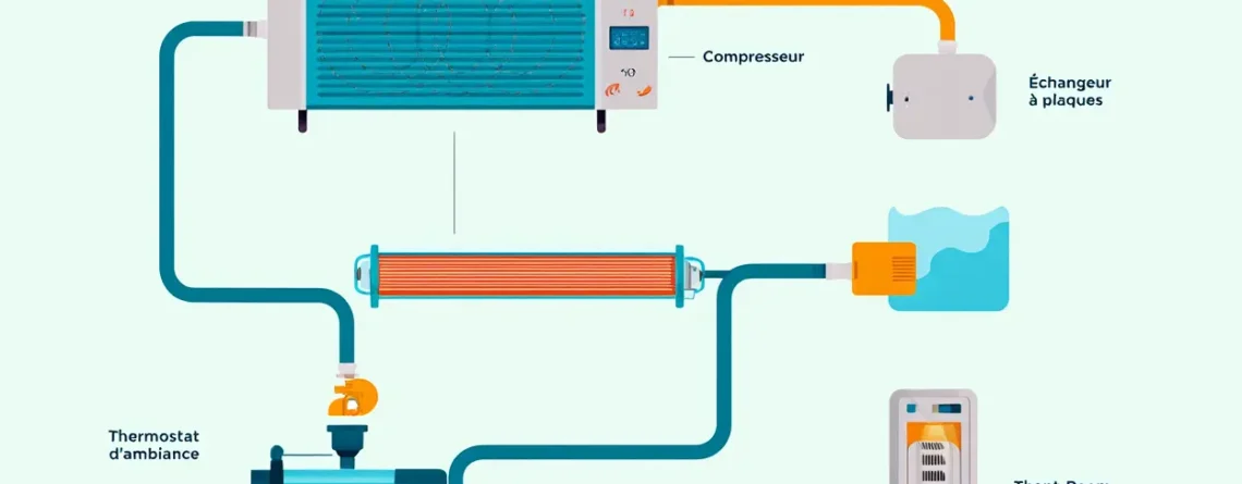 Schéma des composants d'une PAC air-eau