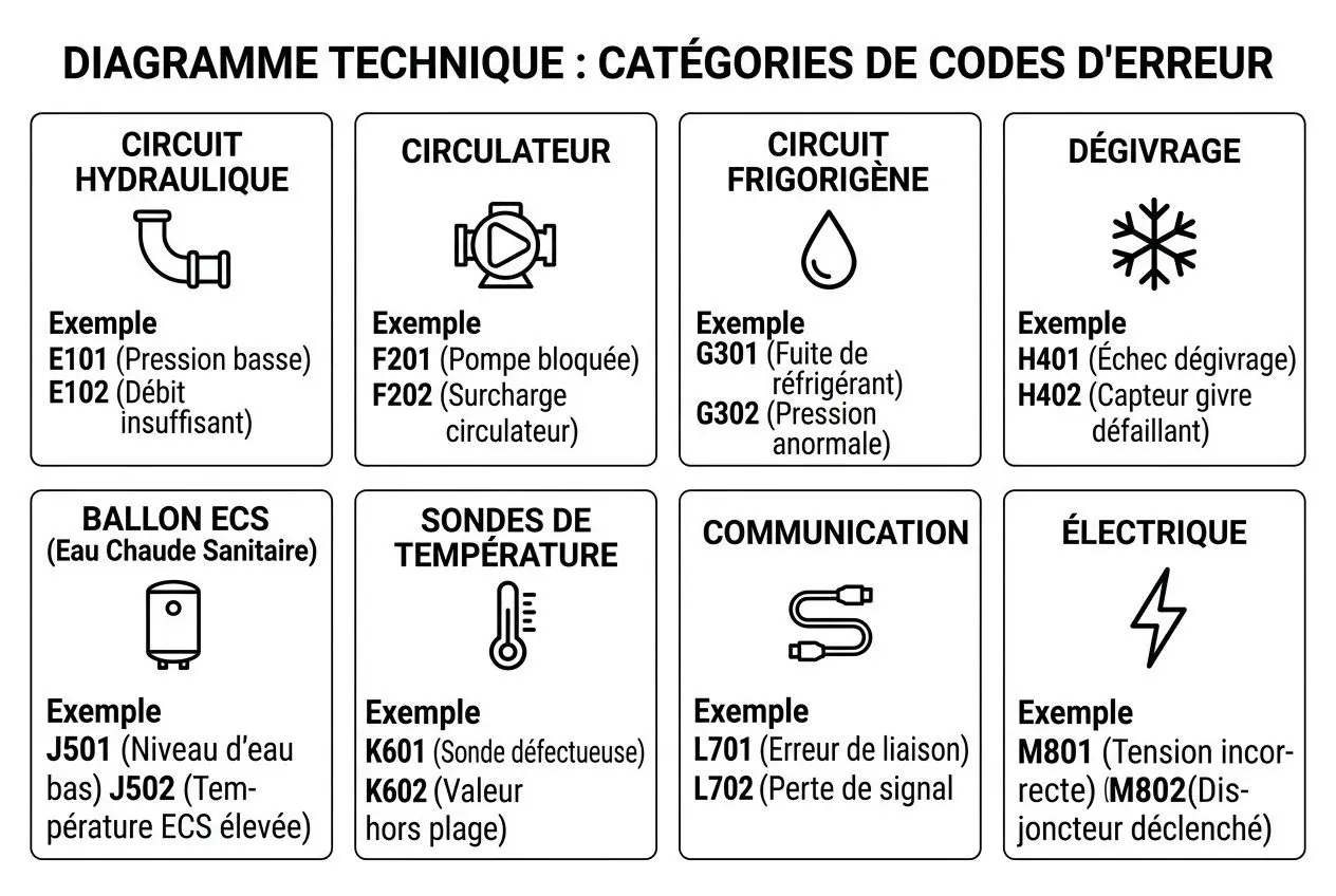 Catégories de codes erreur pompe à chaleur