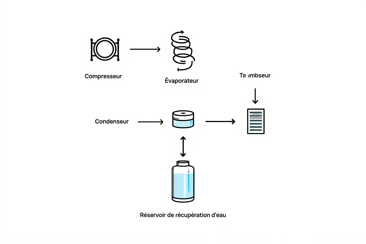 Schéma des composants du sèche-linge pompe à chaleur